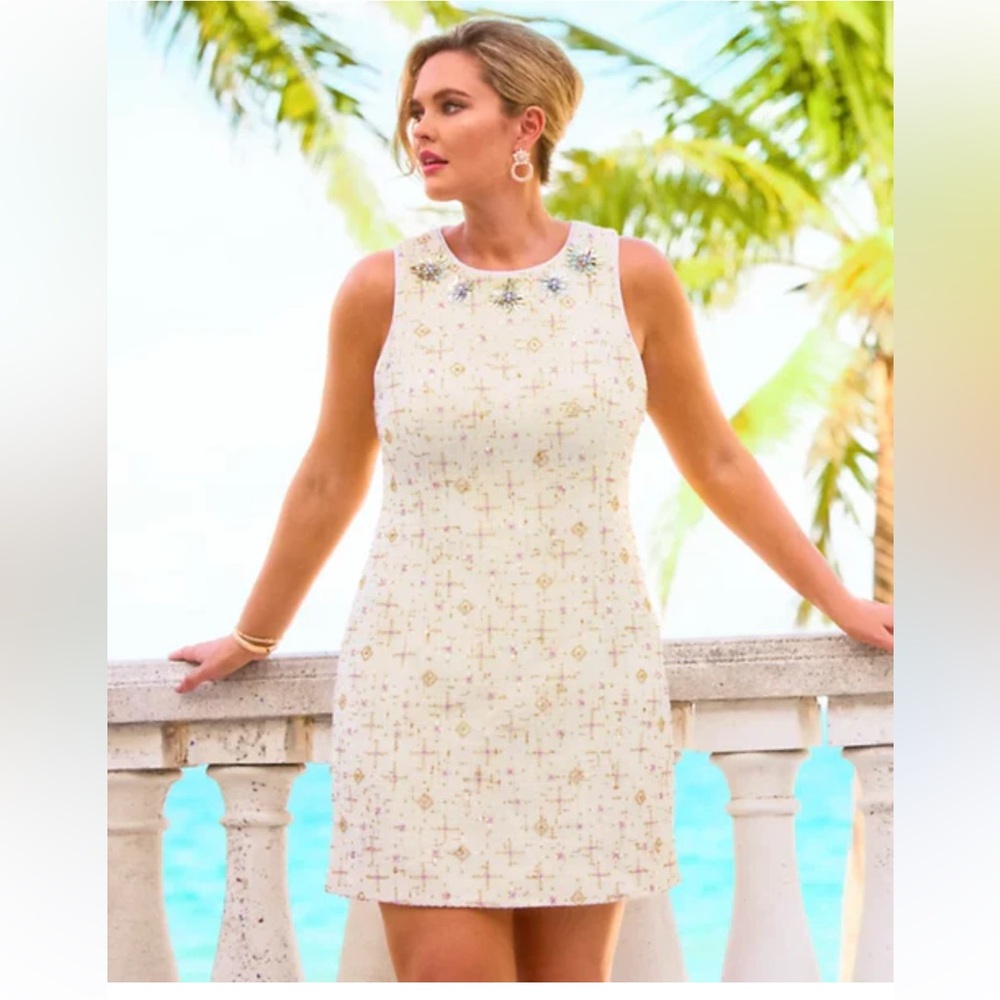 NWT Lilly Pulitzer Beaded Boucle Shift Dress in Coconut Jewel Box Size 2